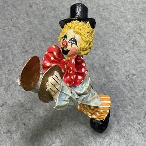 Vtg c.1965 Papier-mâché Clown Artist Germrdo Mexico Made Cymbals Top Hat Bow Tie